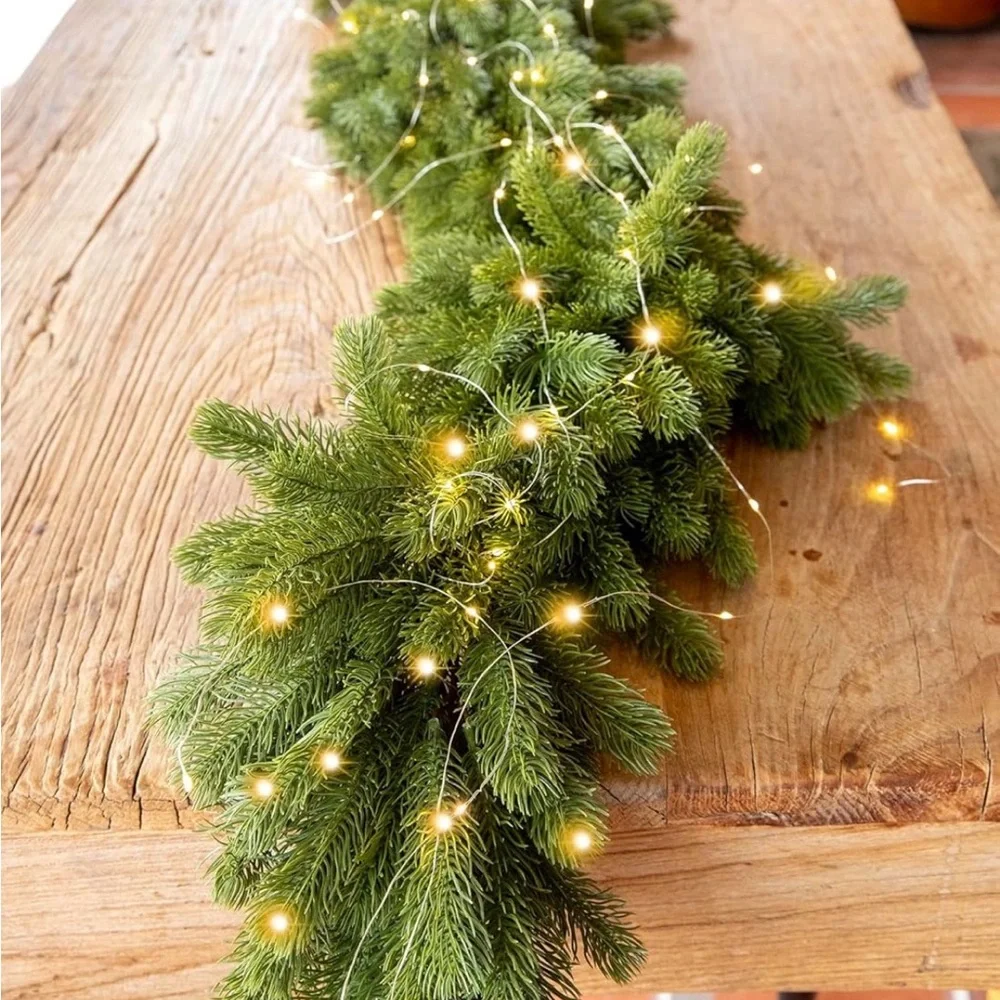 Christmas Garland Pine Garland with 9.8FT LED String Lights, 6FT Pine Needles